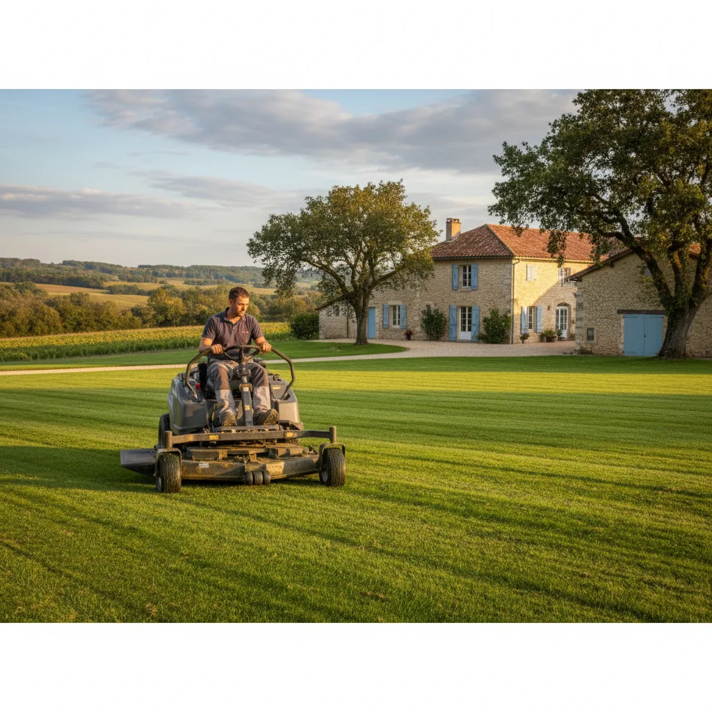 Entretien Terrain Charente professional mowing a lawn